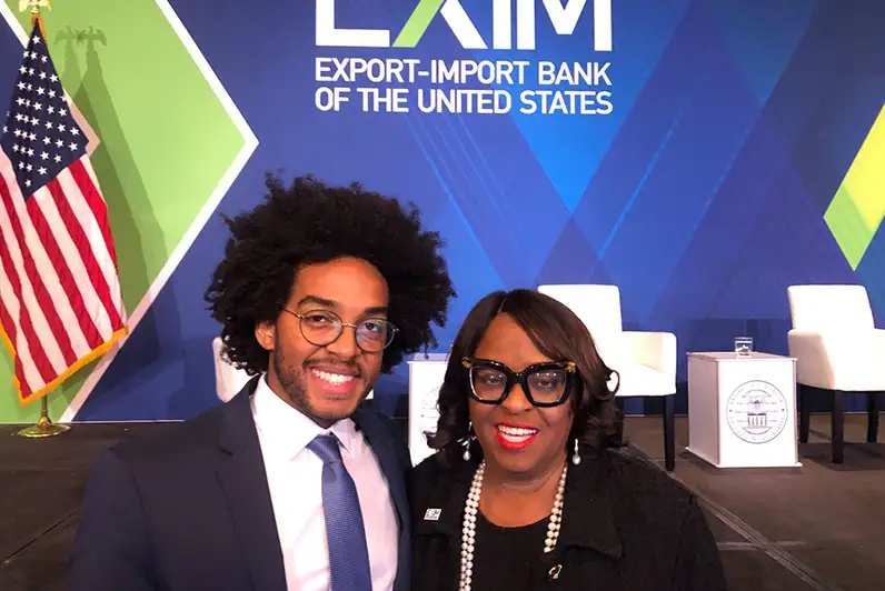 Gianluca Gibbons pictured with Reta Jo Lewis, President and Chair of the Export–Import Bank of the United States, Government agency Photographed by Gianluca Gibbons