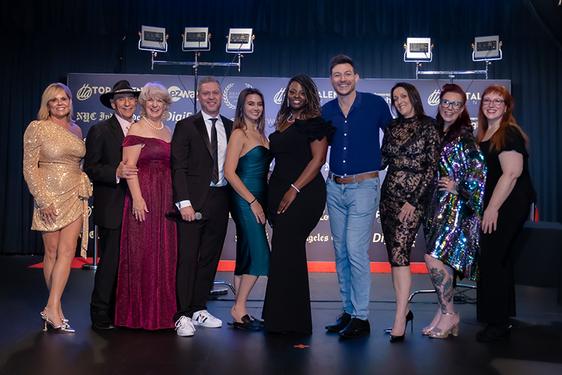From left to right: Lady Jen Du Plessis, Richard Kaye, Angela Legh, Sir David T. Fagan, Isabel Donadio, DeAndrea Fleming, Tyler Ornstein, Sara Davison, Dani Wallace, and Jessica Sheehan at Top Talent Hollywood, December 2025.